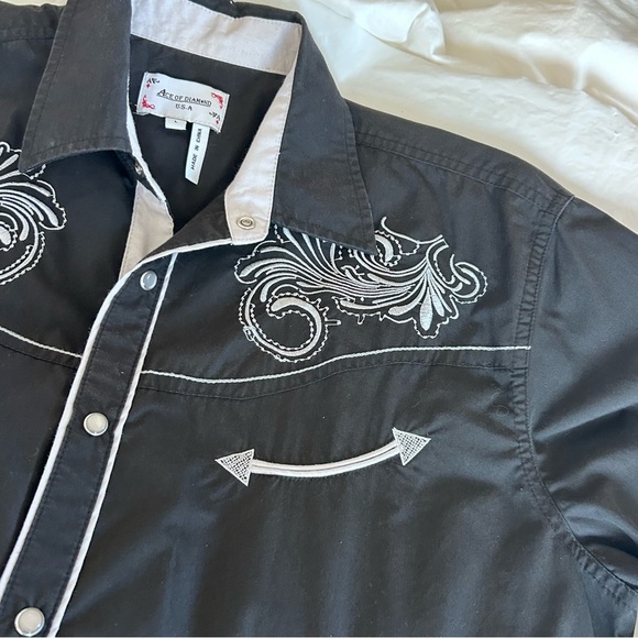 ACE OF DIAMONDS USA Men Black Western Shirt L Embroidery Pearl Snap Rockabilly - Picture 9 of 12